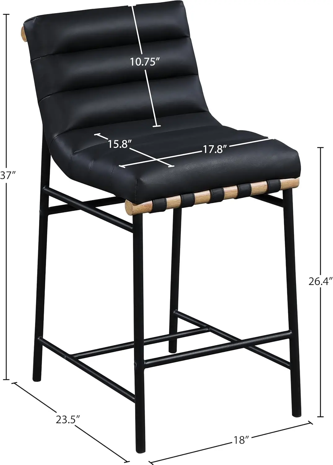 Taburete de mostrador tapizado de cuero vegano, moderno, contemporáneo, color negro, 18 "23,5 W x" D x 37 "H, Colección 857Black-C