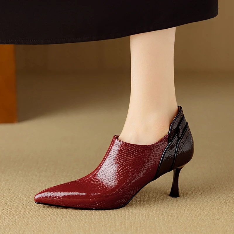 Women's new spring and autumn genuine leather snake patterned cowhide pointed high-heeled single shoes, work shoes, fashion shoe