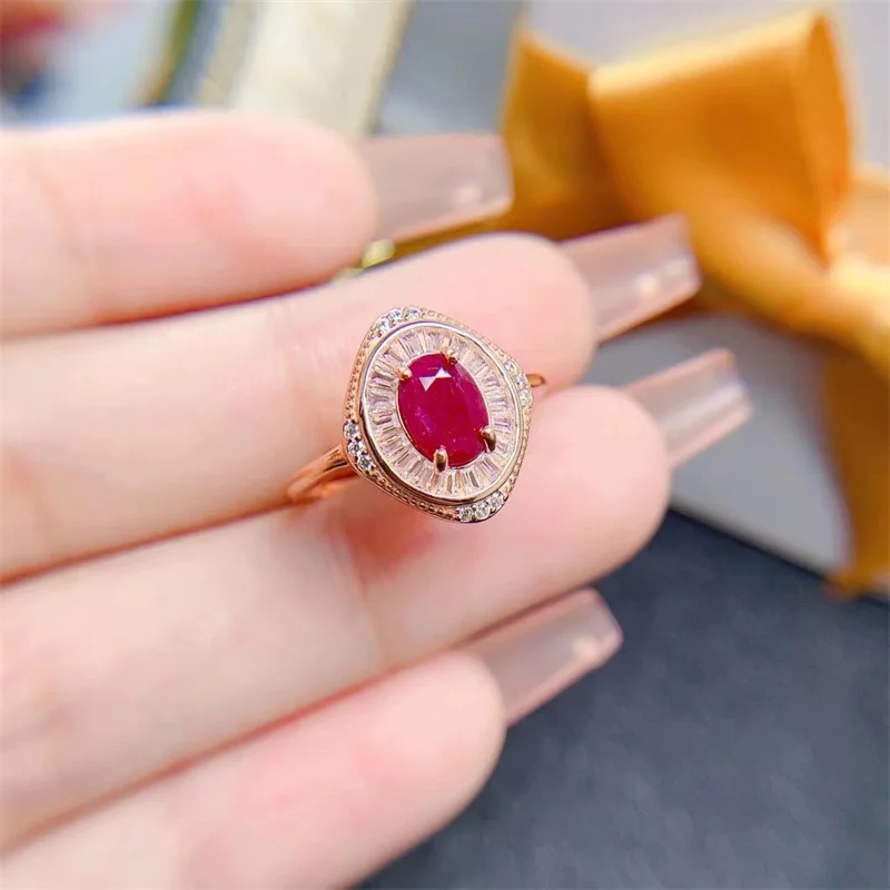 

Natural Burmese Pigeon Red Ruby Ring 925 Silver Inlaid French Vintage Court Style Women's Ring