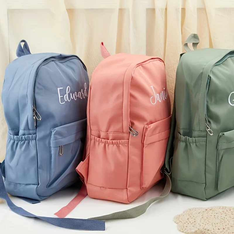 DIY School Backpack Custom Embroidery Text Oxford Cloth Bag for Women Men Student Travel Daypack Lightweight Simple Design