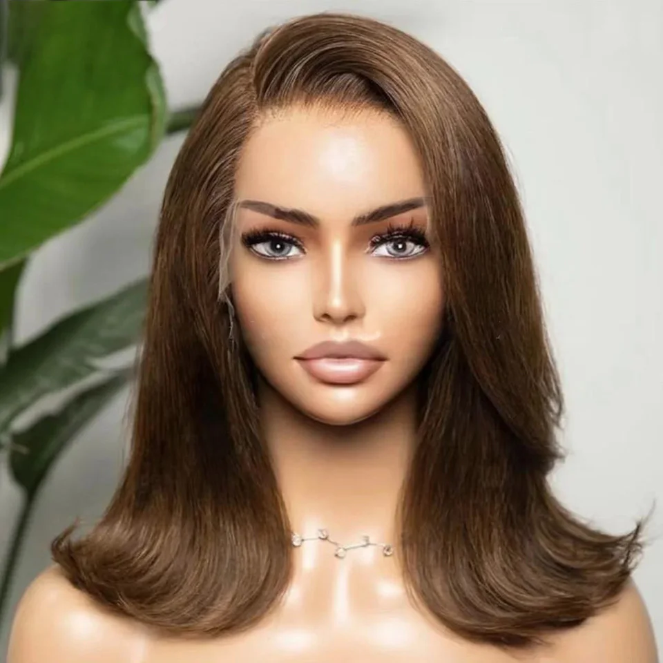 

soft Glueless Preplucked Honey Blonde Brown Short Bob Silky Straight Blunt Cut Bob Lace Front Wigs For Black Women Baby Hair