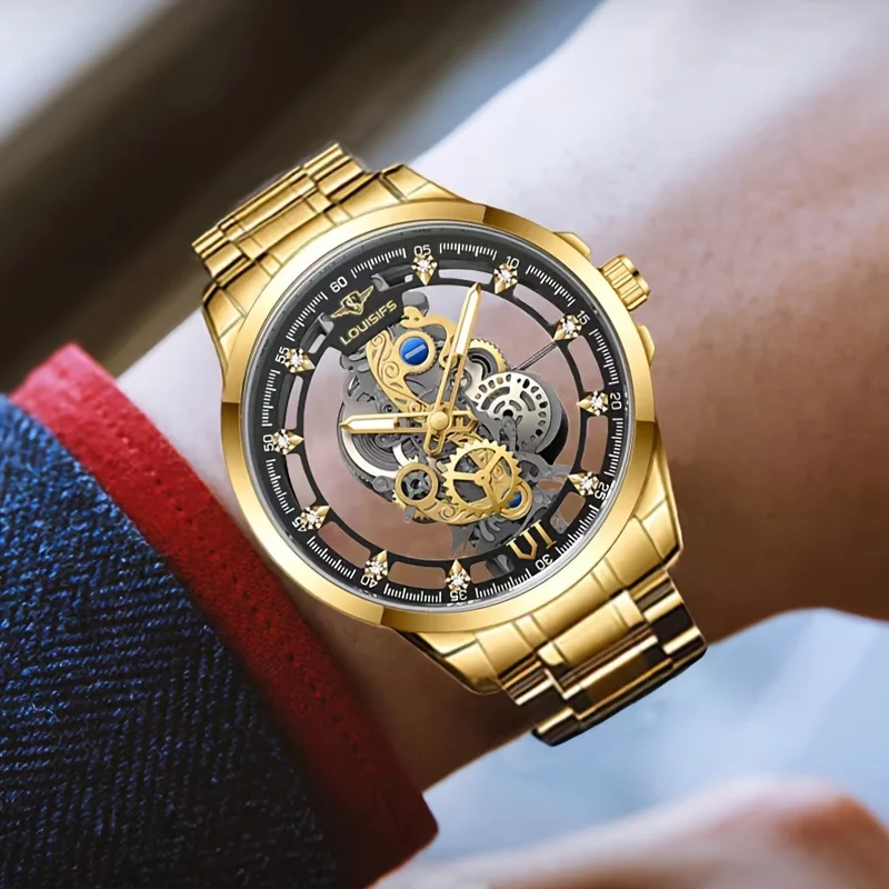 1 шт., Мужские кварцевые часы с ремешком из нержавеющей стали