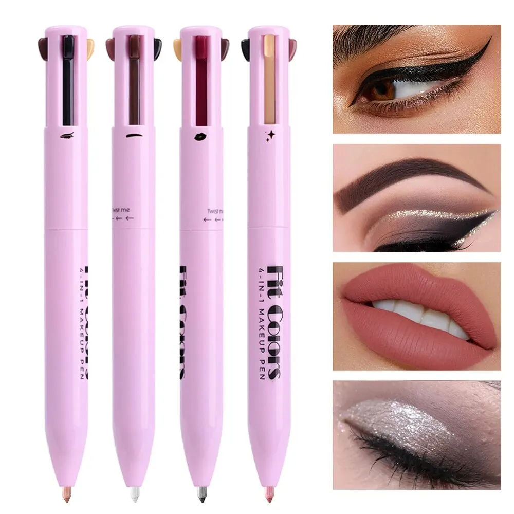 Multifuncional Maquiagem Caneta, Delineador Lip Liner, Lápis de Sobrancelha, Highlighter Eyeshadow Pen, 4in 1, 4in 1