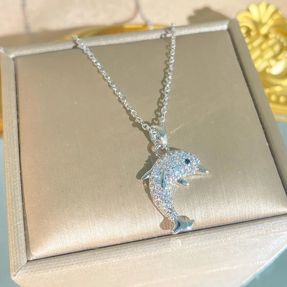 Exquisite jewelry small dolphin necklace for women simple temperament clavicle chain light luxury versatile pendant
