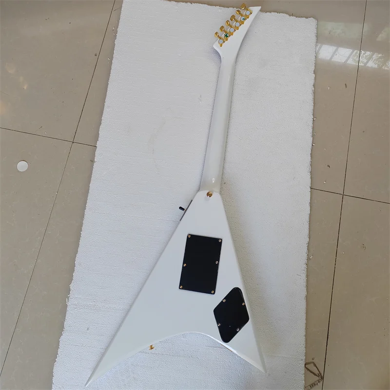 White sticker-shaped special left-hand 6-string electric guitar. Other colors can be customized.