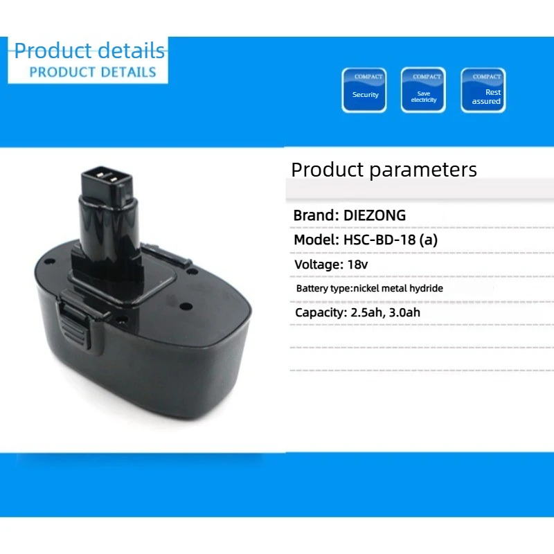 Rechargeable Ni-MH Battery 18V 2.5Ah 3.0Ah for Black&Dec 18V A9268 A9277 PS145 CD 180GK2 Electric Drill Power Tools Batteries