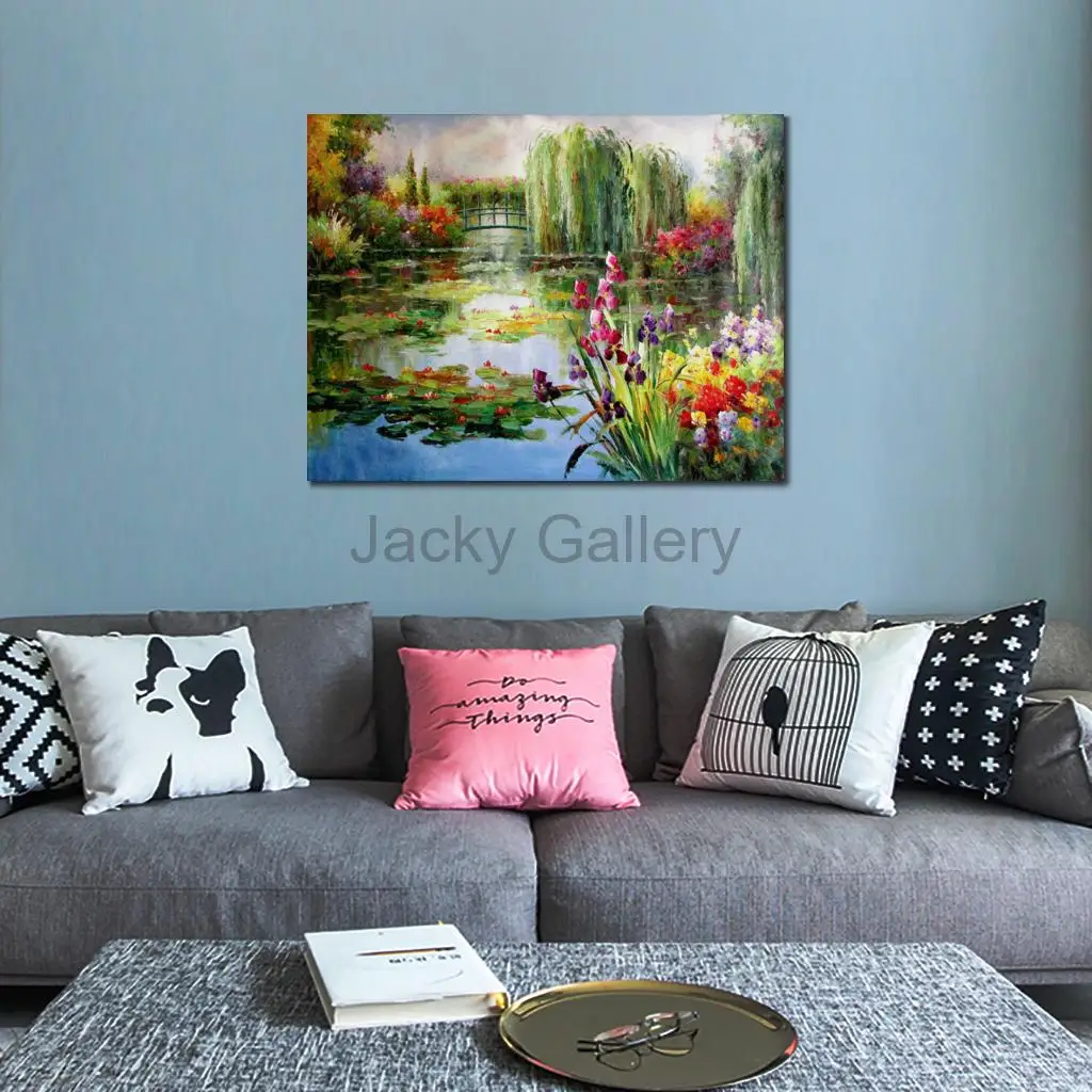 Hand Painted Canvas Art Waterlilies Pond Claude Monet Oil Painting Impressionist Landscape Large Wall Decor for Living Room