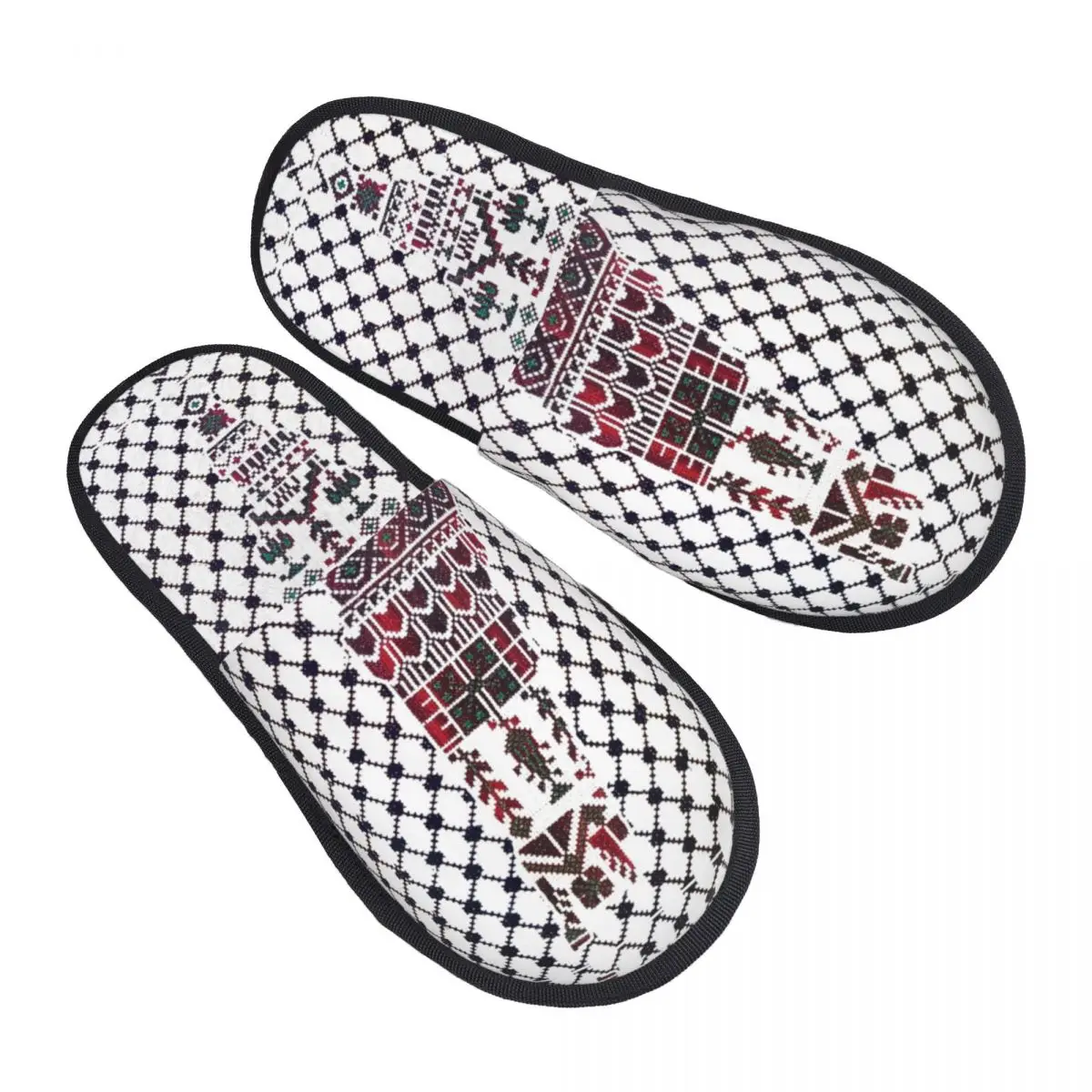 Palestine Palestinian Slippers Living Room Traditional Tatreez Embroidery Design Cozy Memory Foam Slides Anti Slip