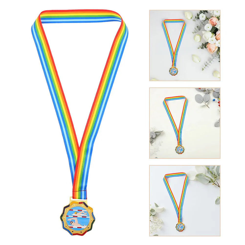 

2Pcs Kids Swimming Medals Metal Award Medal Neck Ribbon Sports Tournament Competition First Place Winning Prizes
