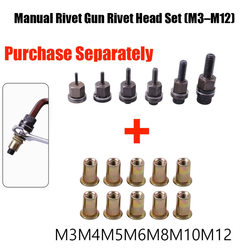 Manual Riveting Tool Simple Rivet Nut Set (M3–M12) Automotive License Plate Rivet Nut Tool Electric Screw Rivet Nut Gun Tip