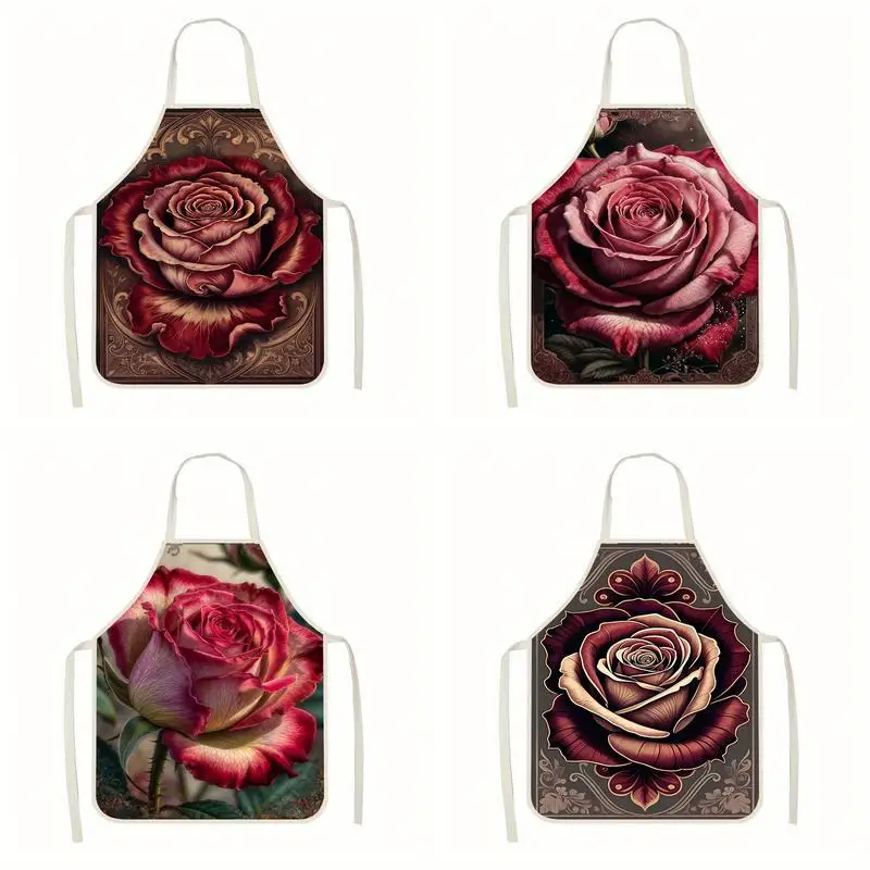 

Прекрасный льняной фартук с розовым узором, подходит для приготовления пищи на кухне, общения родителей и детей, рисования и других мероприятий.