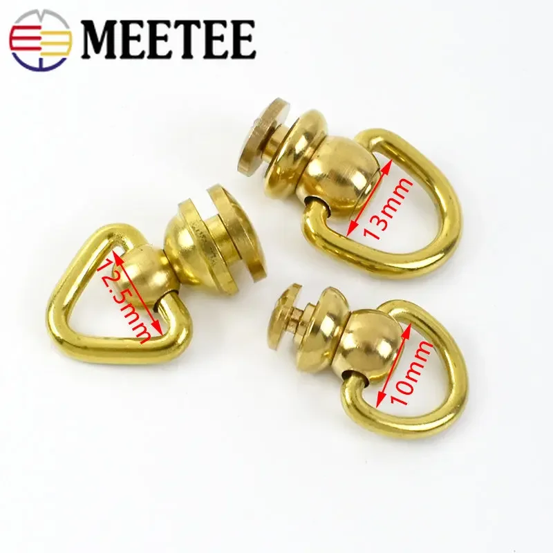 4/10Pcs Meetee Solid Brass Rotated D Ring Swivel Buckle Wallet KeyChain Connector Hook Bag Strap Hanger Metal Buckles DIYLeather
