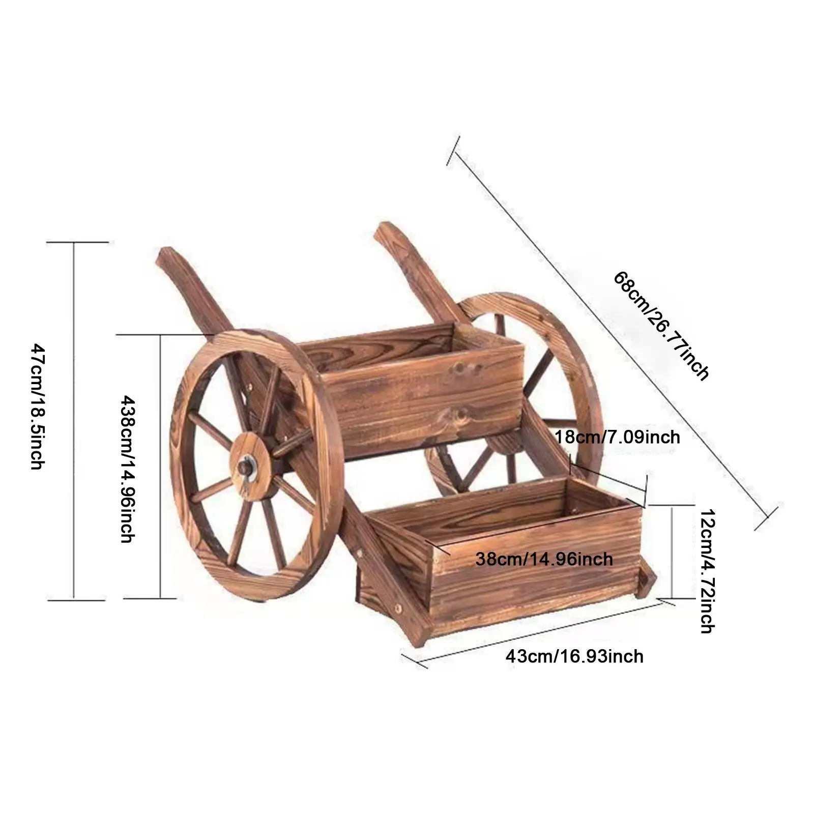 Wooden Wagon Planter Box 2 Tier Garden Planter with Wheels Balcony Indoor Flower Shelf for Home Vegetables Corner Outside