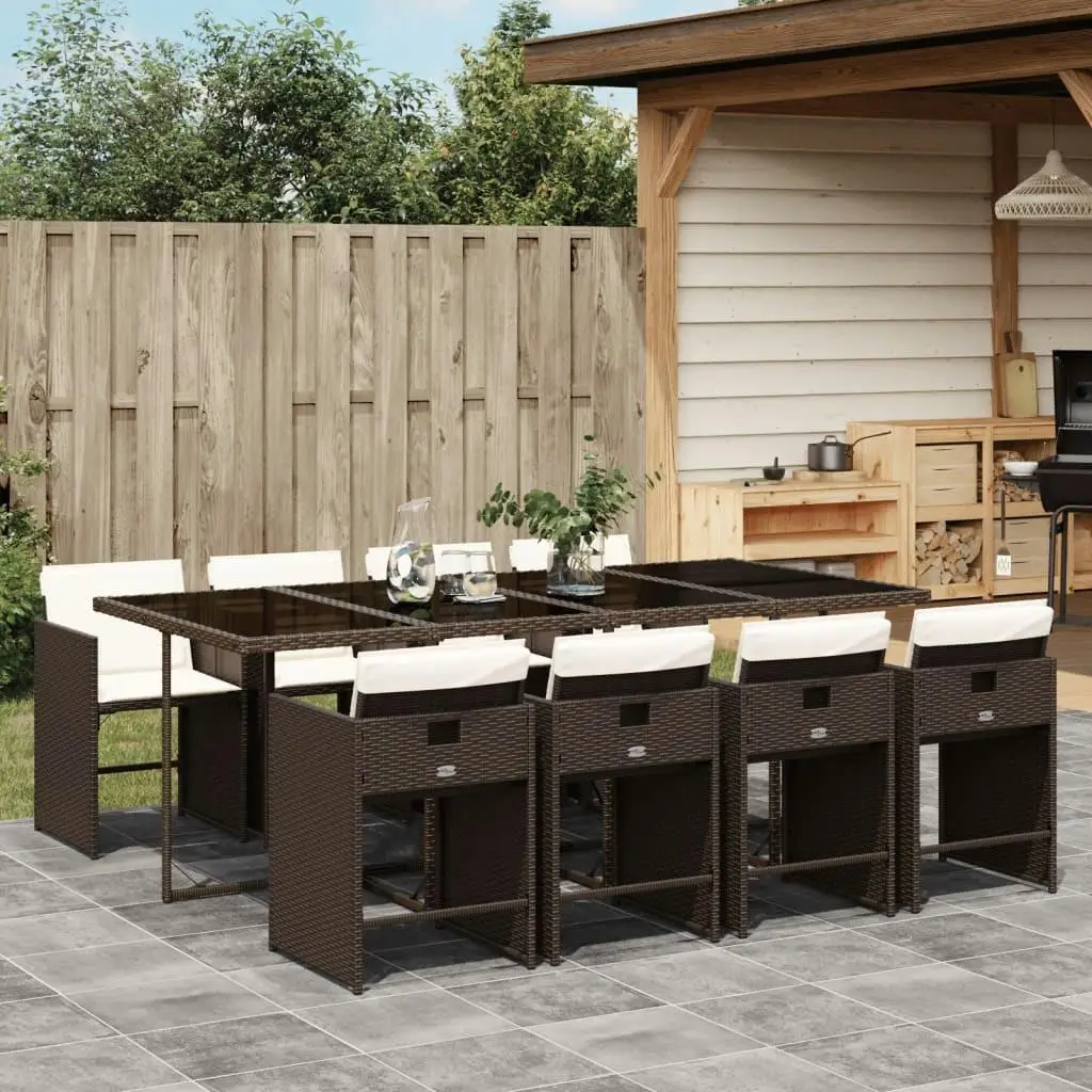 

8 Seater Foldable Patio Dining Set Brown PE Rattan Outdoor Furniture Garden Table and Chairs