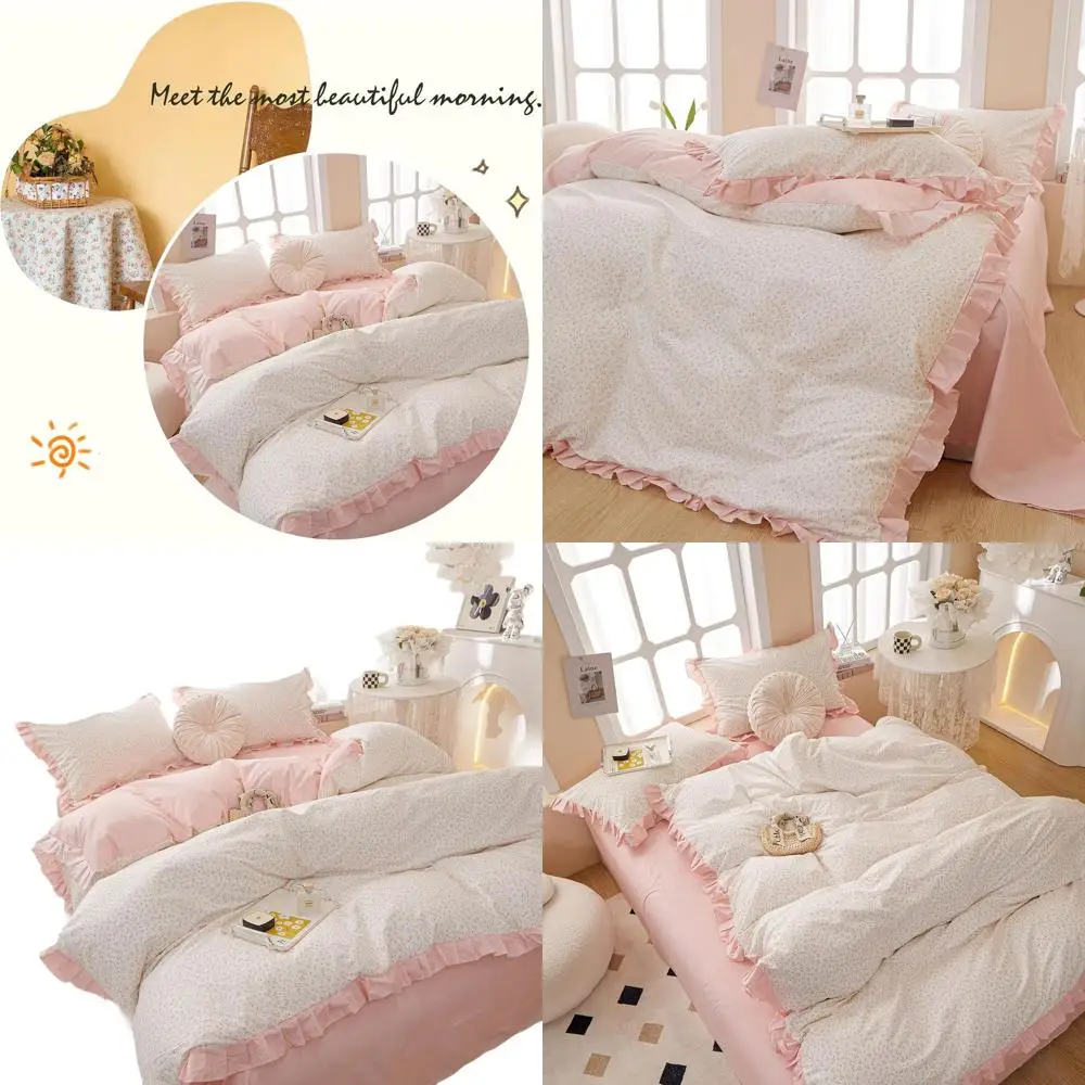 

Комплект пододеяльников Cotton Queen с розовым цветочным принтом и рюшами, состоящий из 3 предметов для девочек-подростков, застежка-молния, стиль принцессы, 90x90