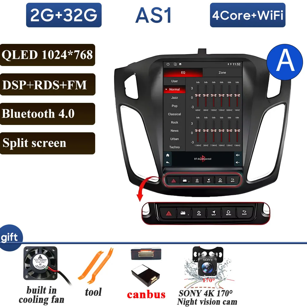 Autoradio Carplay 9.7 Inch Voor Ford Focus 3 Mk3 2011 2012-2019 Navigatie GPS Android Auto Android 15 5G Wifi Unit Geen 2din DVD - afbeelding 1