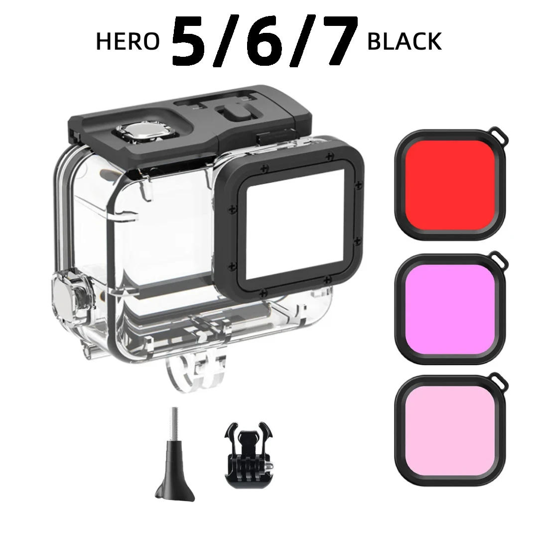 60M Waterproof Case for GoPro Hero 7 6 5 Black Protective Diving Underwater Housing Shell Cover Red Purple Color Filter