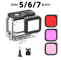 60M Waterproof Case for GoPro Hero 7 6 5 Black Protective Diving Underwater Housing Shell Cover Red Purple Color Filter