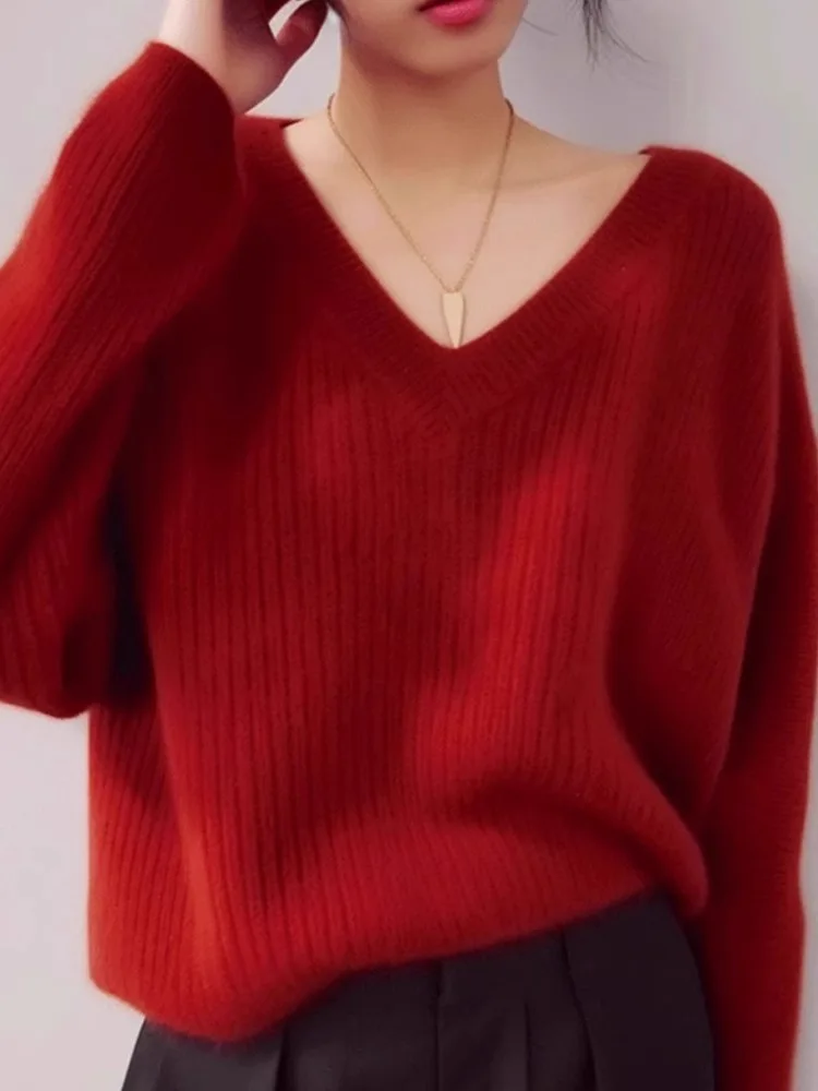 

Удобный длинный свитер Sve Camere, женский новогодний красный утягивающий свитер Ele Base irt, корейская версия, прямой крой