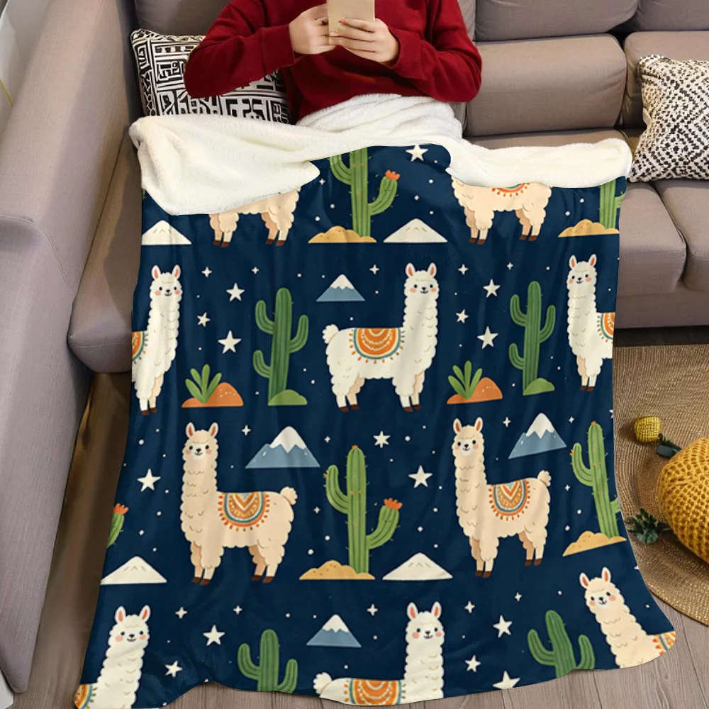 Cute Alpaca Cactus Desert Flannel Blanket Warm Soft Halloween Christmas All-Season Couch Decorative Cozy Warm Gift