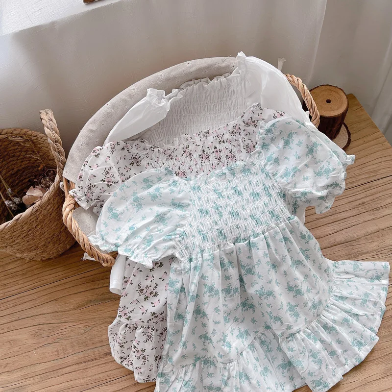 

2026 Summer New Baby Girl Short Sleeve Dress Cotton Girls Cute Puff Sleeve Floral Dress Infant Princess Dress Toddler Dress