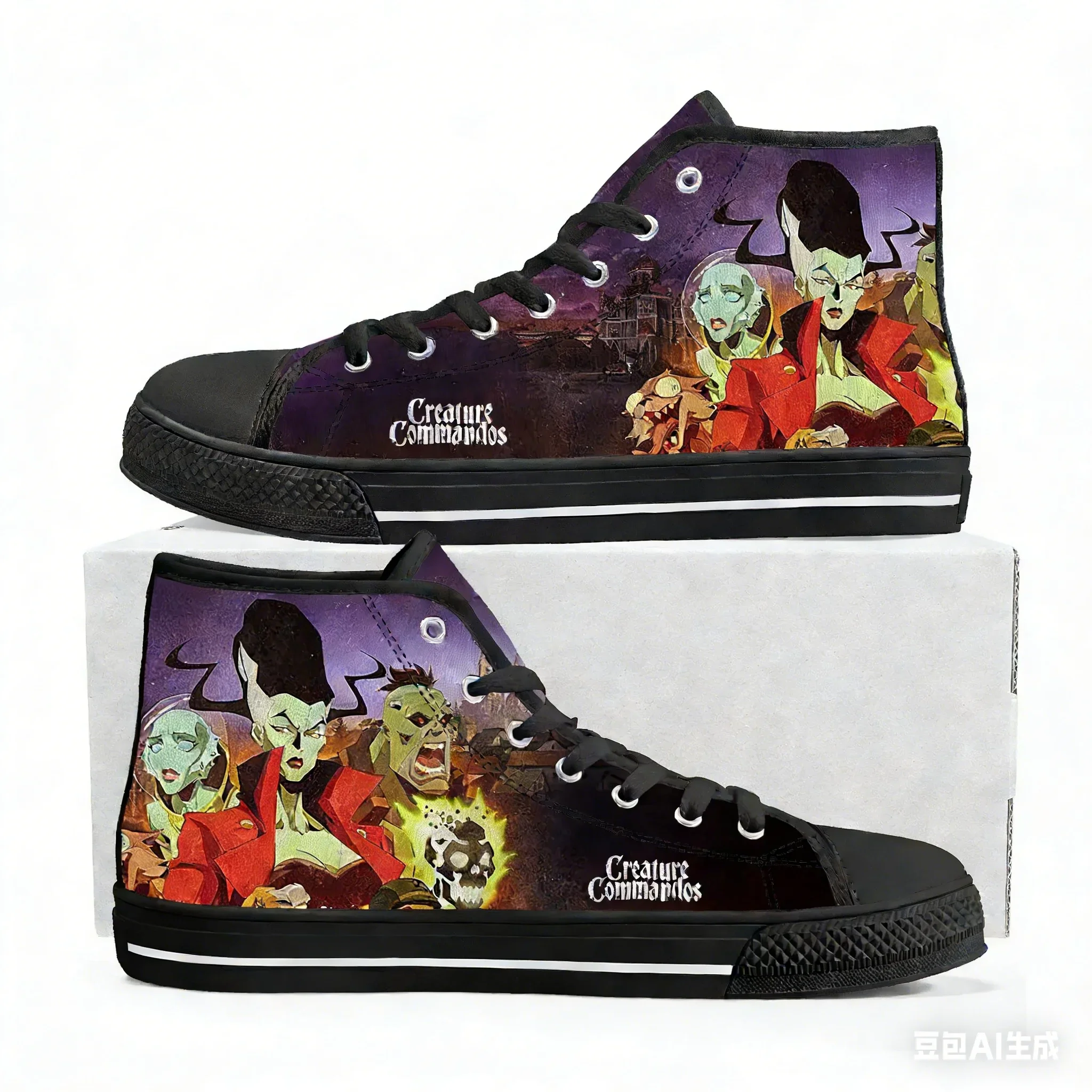 

Creature Commandos High Top Sneakers Mens Womens Teenager High Quality Trend Canvas Sneaker Built Casual Couple Customized Shoe