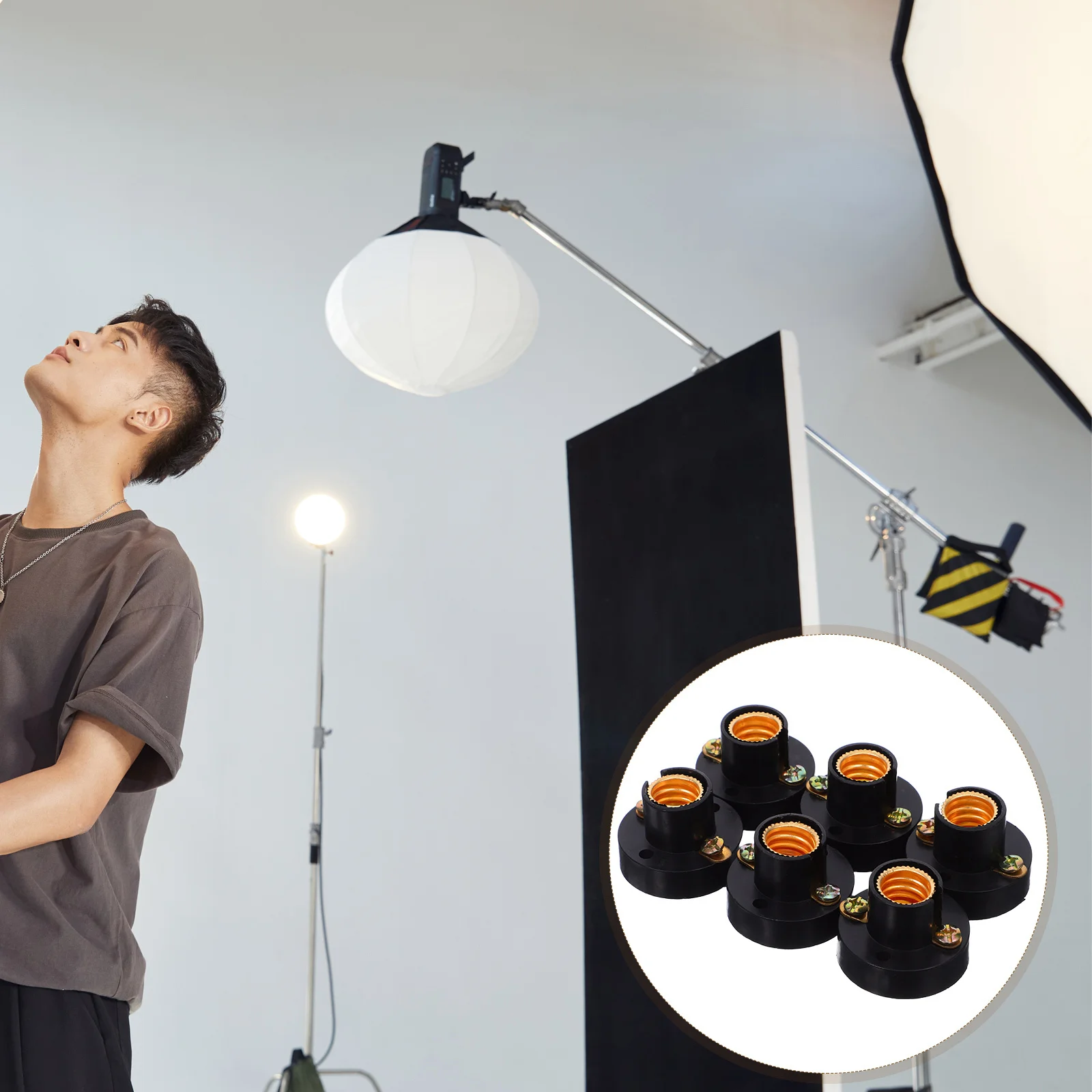 

6Pcs Laboratory Lamp Socket Black E12 Screw Base Mini Round Bulb Holder for DIY Lighting Experiment Accessories