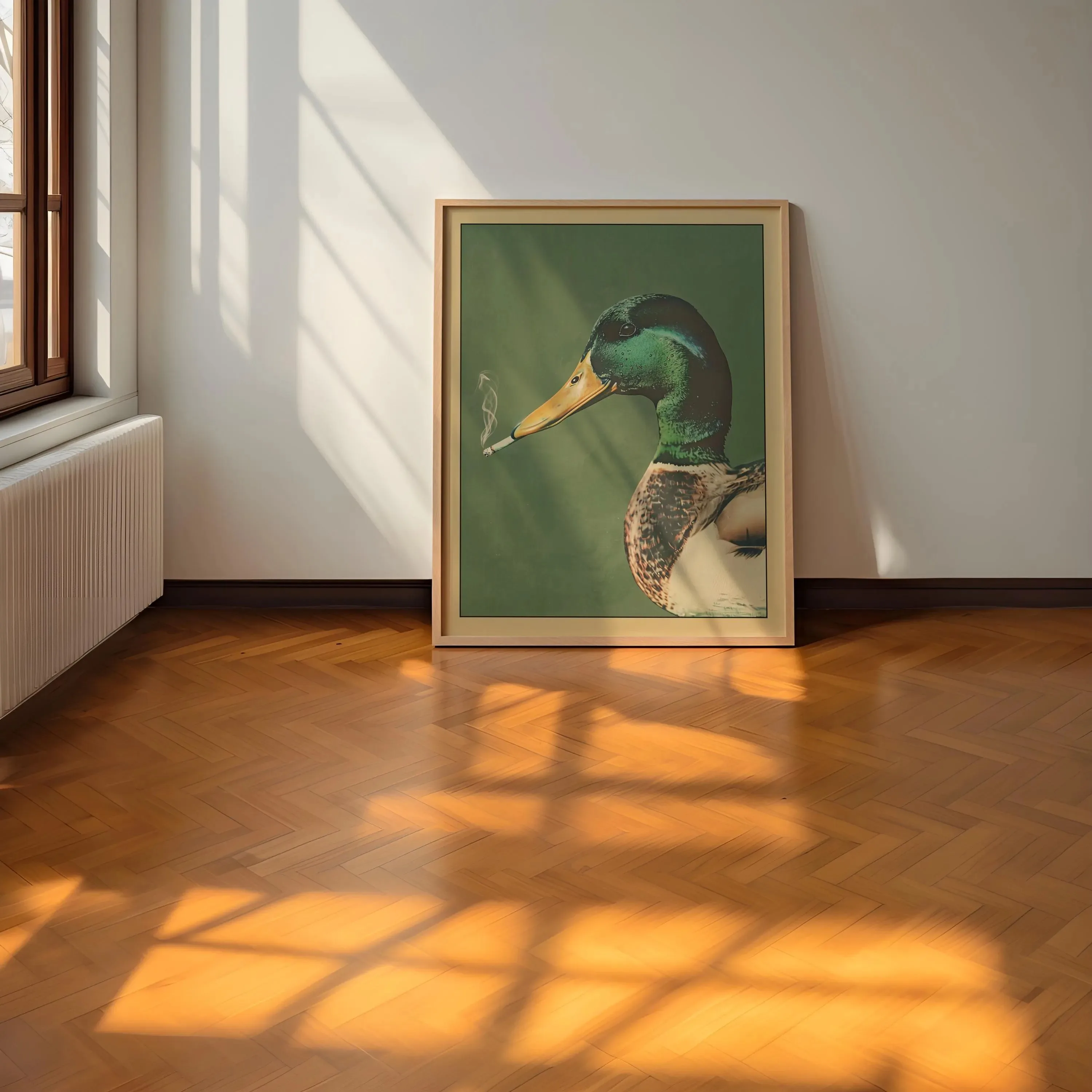 Mallard Smoking a Cigarette Vintage Poster Art Funny Duck Retro Whimsical Print Cabin Wall Decor Outdoor Sports Hunter Wall Art