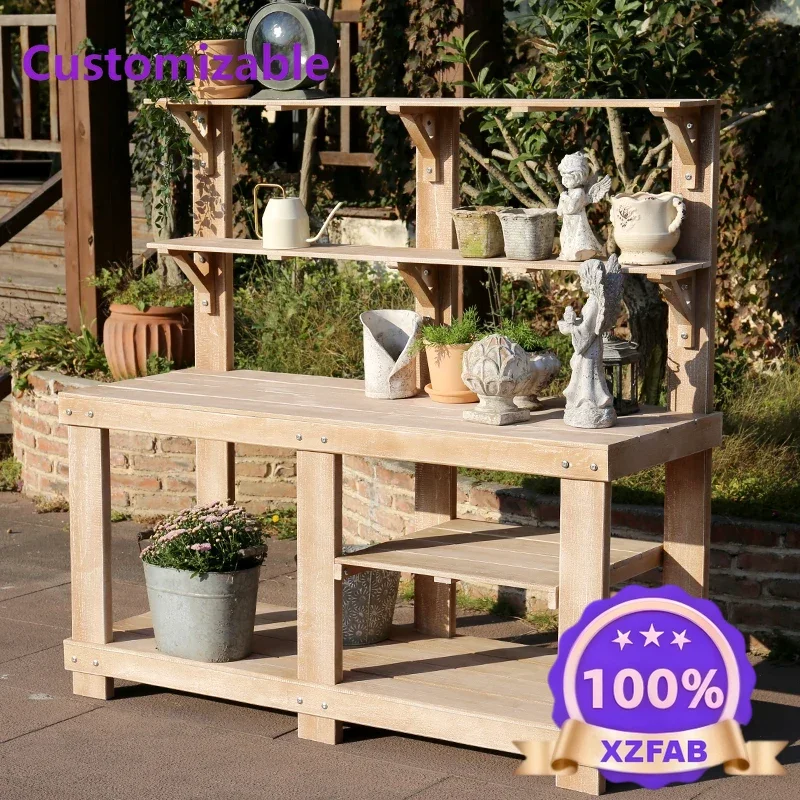 Factory Direct 2026 Customizable preservative wood flower stand, operation table, garden outdoor tool table, gardening