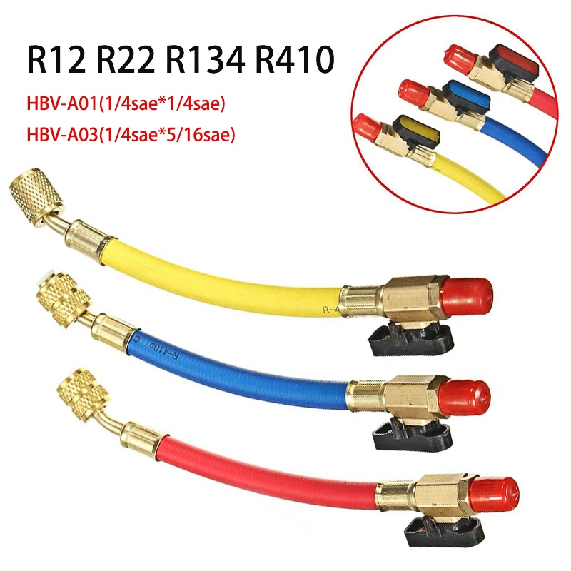 3pcs R134A R410 R22 800-4000 PSI Manifold Gauge Set A/C Refrigeration Charging Hose HVAC Refrigerant Hoses Set with Ball Valve