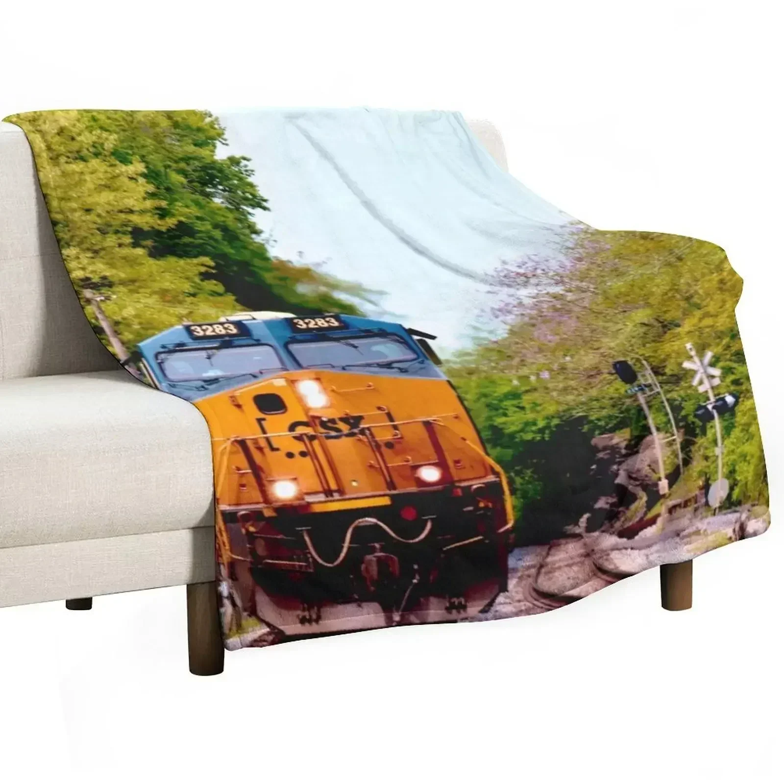 CSX Locomotive 3283 Approaching Harpers Ferry Throw Blanket halloween Furrys Camping Blankets