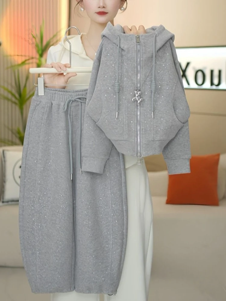 2026 Spring Girls Rhinestone Jacket Set Korean Style Sequin Coat Two Piece Suit Kids Fashion Clothing Trendy Outfits