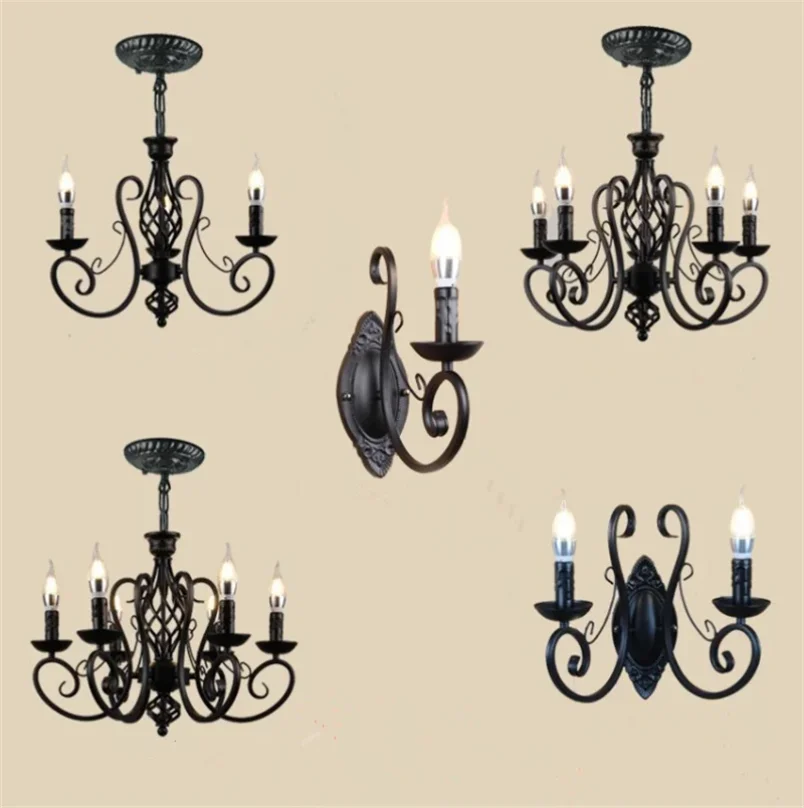 

Modern Retro Industrial Loft Chandelier Light Black Lamp Europe Wrought Iron Lamps For Living Room Bar Restaurant E14 Lustre Lum