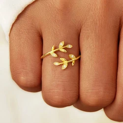 Huitan Olive Leaf Shaped Opening Rings for Women Silver Color/Gold Color Exquisite Female Finger Rings Daily Wear Trendy Jewelry