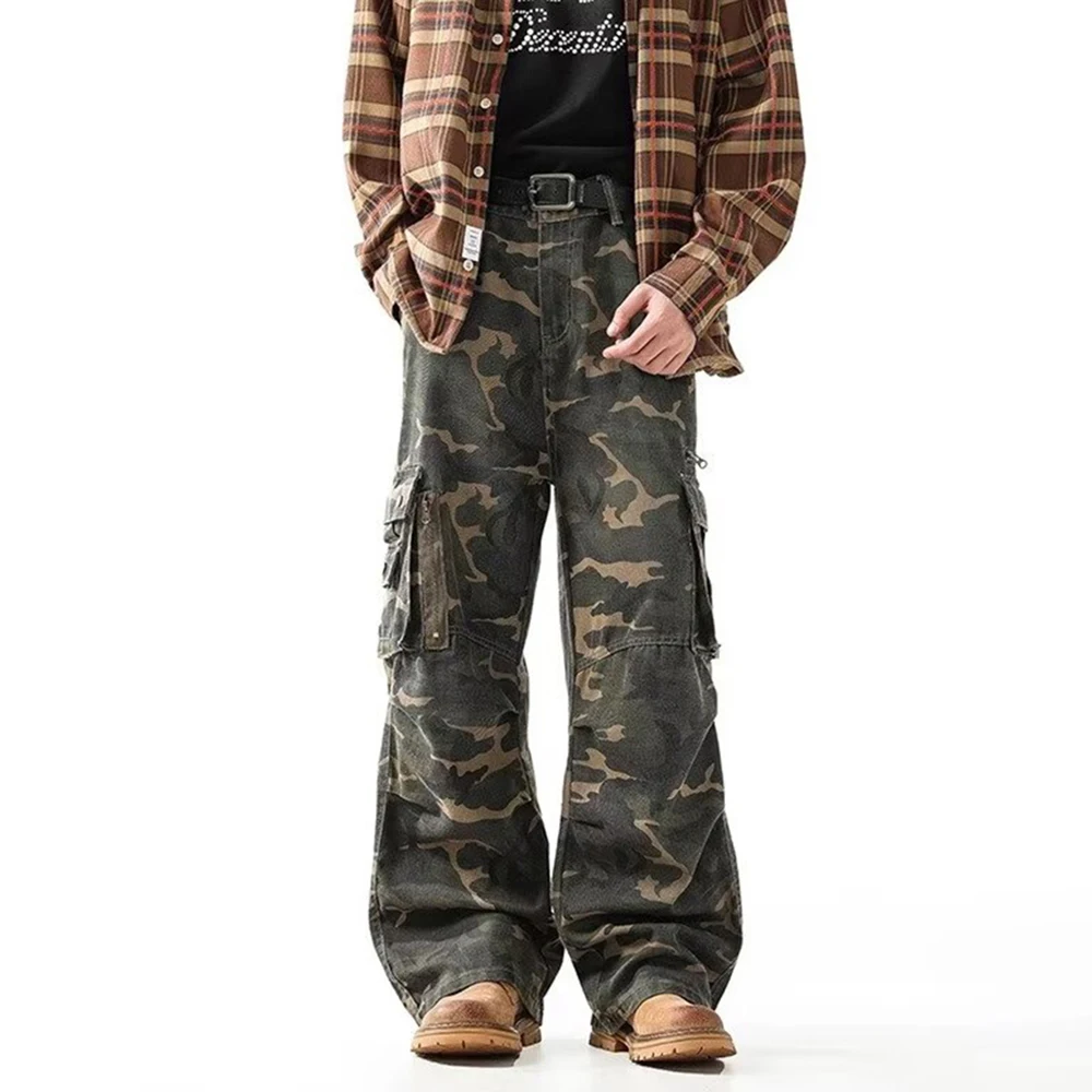 

SIde Big Pockets Patchwork Camouflage Cargo Pants for Men and Women Straight Casual Wide Leg Casual Trousers Oversized