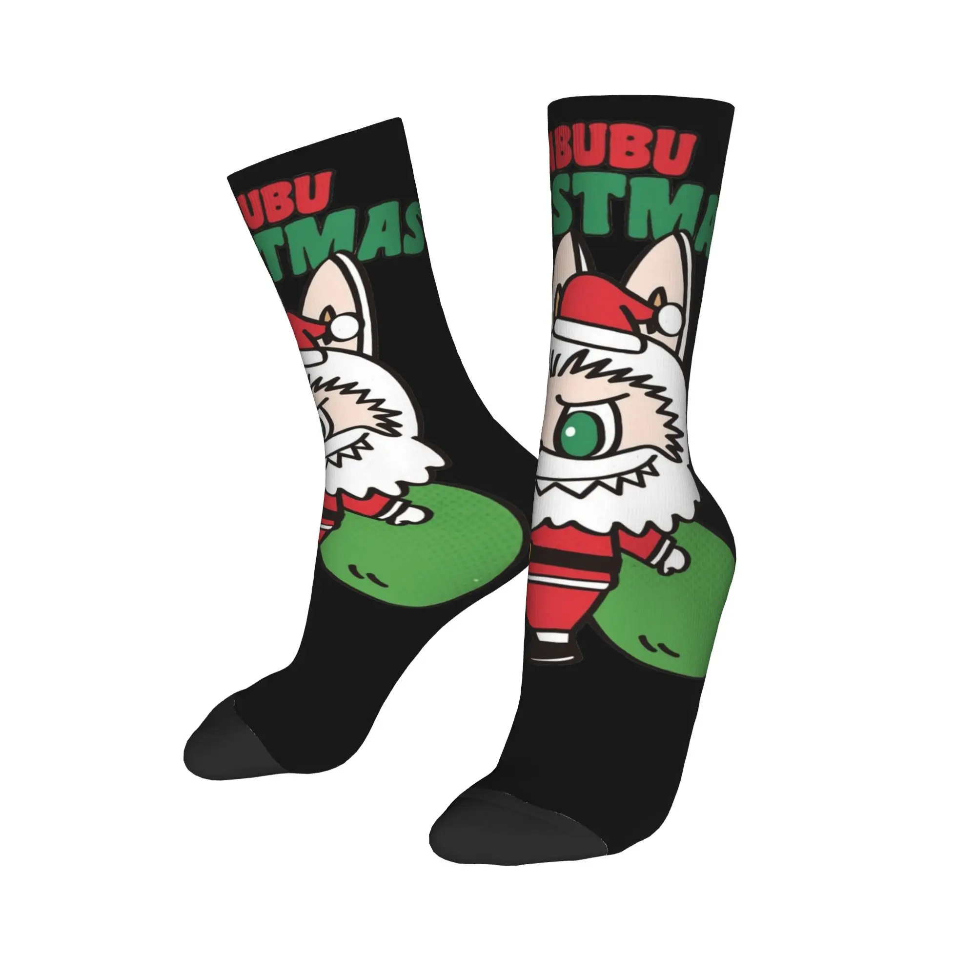 Stylish Men Women Crew Socks Pop Mart Labubu Merry Christmas Noel Popmart  Outfit Soft  Non-slip Dress Socks