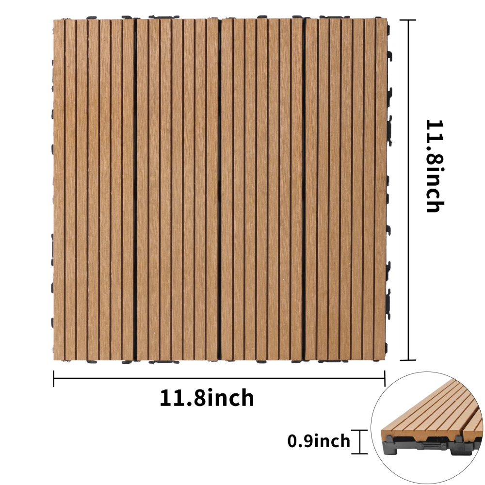 Conjunto de 20 telhas de convés compostas de plástico de madeira, decks compostos FSC sustentáveis, resistentes à ferrugem, água, às intempéries, ideais para pátios