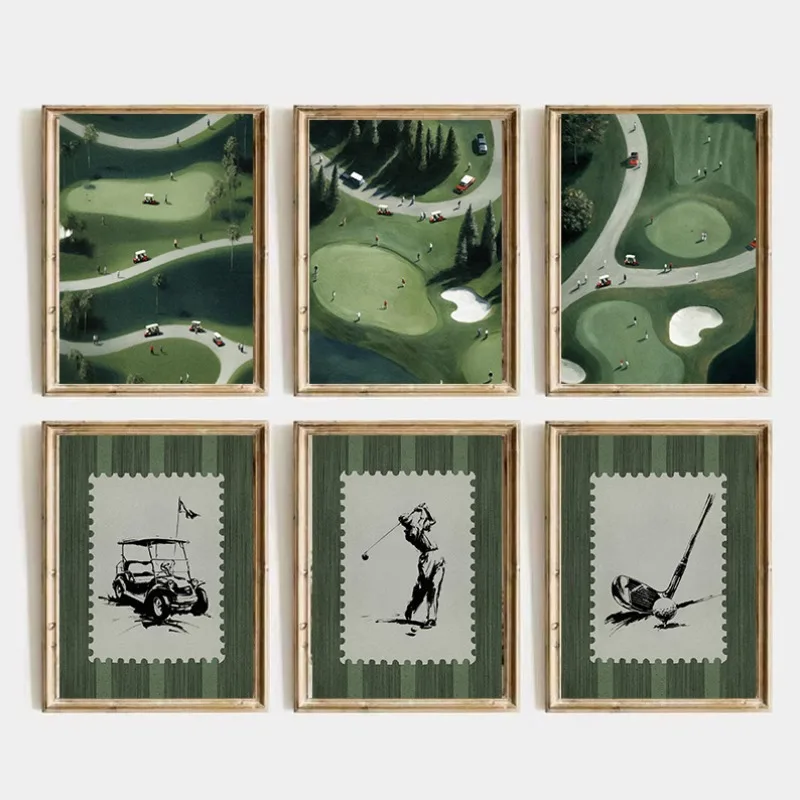 1PC--Vintage Golf Course  Poster Retro Abstract Minimalist  Sport Wall Art Canvas Painting Print for Living Room Home Decor