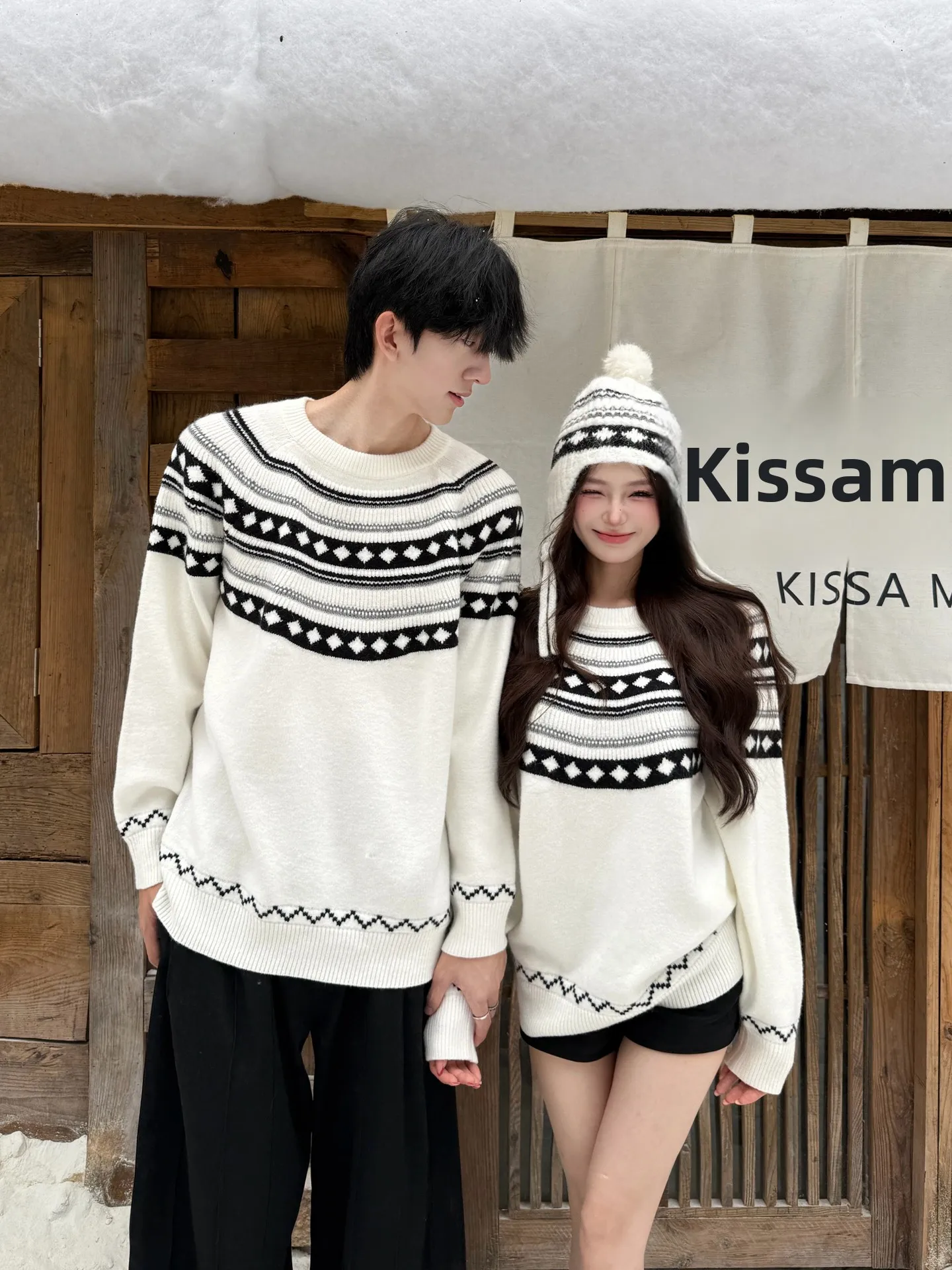 Couples Sweater Christmas Nordic Style Lazy Feeling Loose Fit Knitted Sweater Autumn Winter Ins Super Popular Fair Isle Pattern