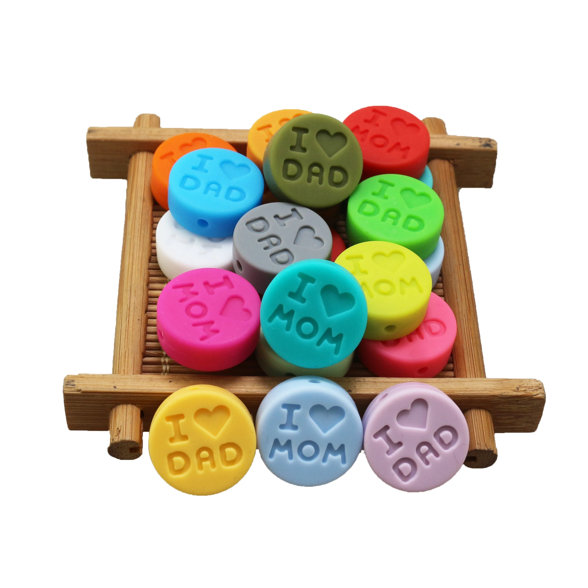 10Pcs Silicone Beads Letter I Love Mom/Dad Round Shape Food Grade DIY Pacifier Chain Jewelry Accessories