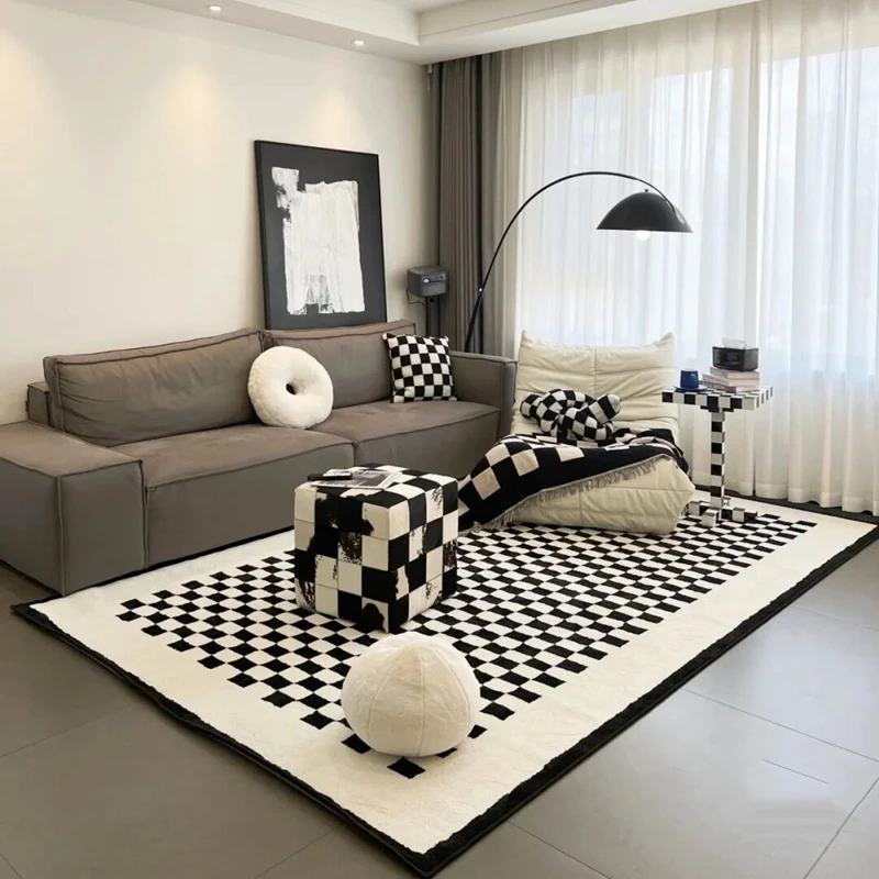 

Simplicity Living Room Decoration Rug Black and White Checkerboard Carpets Nordic Bedroom Bedside Carpet Balcony Cloakroom Rugs