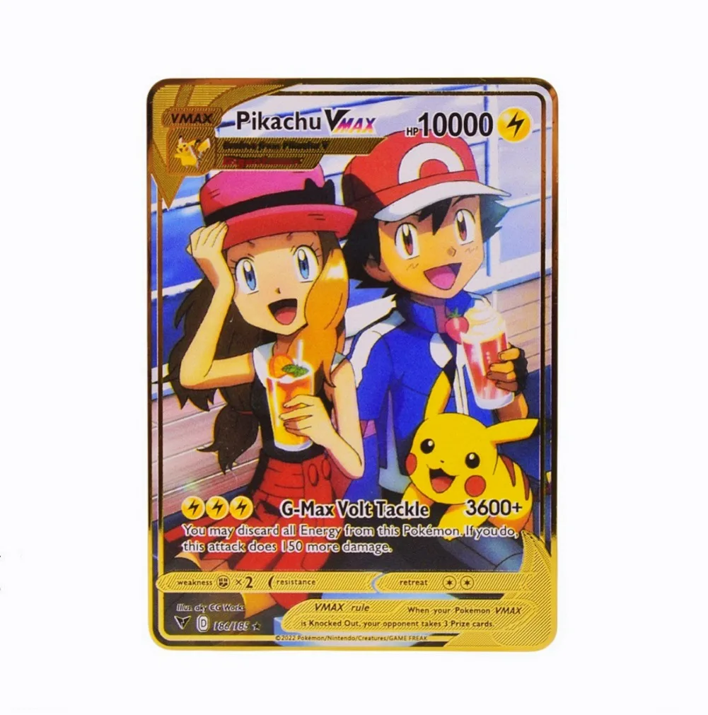 Pokemon Card Metal Pokemon Letters Charizard Vmax Mewtwo Pikachu Vstar Mew Gold Iron Playing Cards Anime Games Gifts Kids Toys