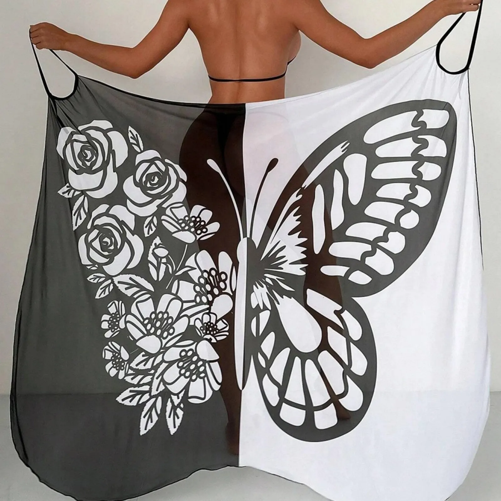 

New Butterfly Print Beach Skirt Scarf Sexy Mesh Colored Multi Color Swimwear For Women