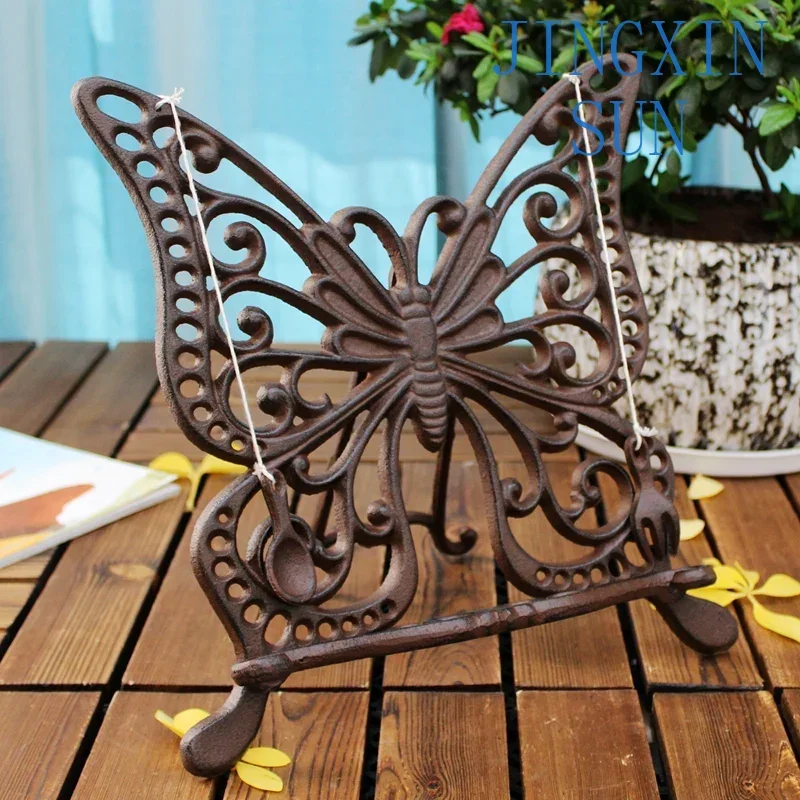 Rustic Vintage Shabby Retro Wrought Iron Metal Cookbook Holder, Stand Display, Butterfly Style