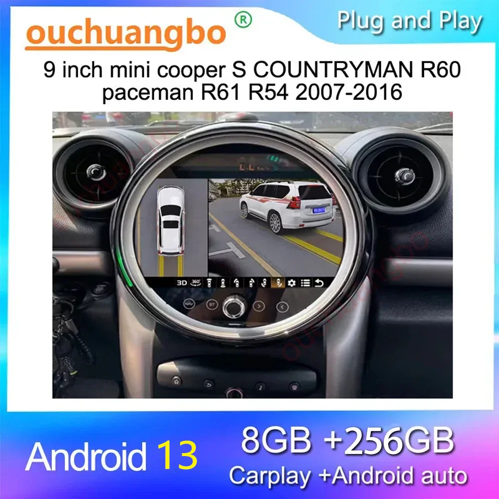 Ouchuangbo radio recorder for 9 inch mini S COUNTRYMAN R60 paceman R61 R54 2007-2016 Android 13 stereo gps navigation