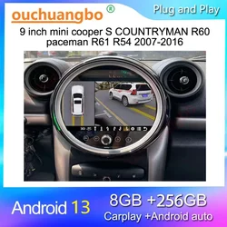 Ouchuangbo radio recorder for 9 inch mini S COUNTRYMAN R60 paceman R61 R54 2007-2016 Android 13 stereo gps navigation