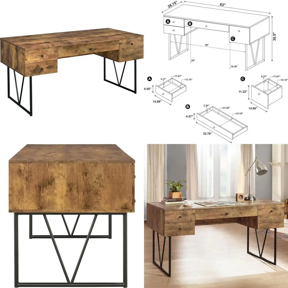 Coaster Home Furnishings Analiese Rustic 63-Inch 4-Drawer Home Office Computer Writing Desk Study Table with Storage Engineered