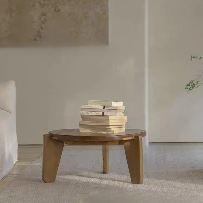 

Round coffee table, tea table, solid wood living room, small apartment, round table furniture
