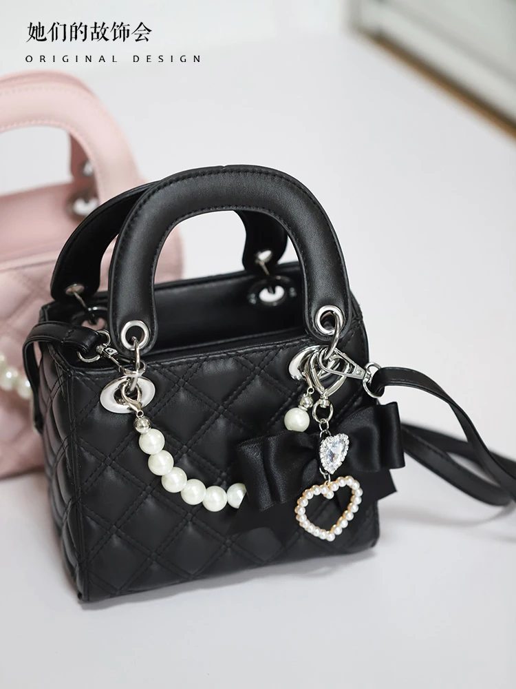 Mine Mass-Produced Japanese Handmade Black Bag Women Handbag Girls Sweet Bow Beads Sweet Cool Girl Lolita Bag Female Bags