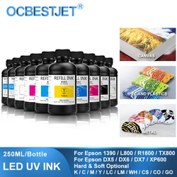 Tinta UV LED de 250ML para cabezal de impresión DX4 DX5 DX6 DX7 DX10 TX800 XP600 para impresora modificada UV Epson 1390 L800 L1800 L805 R1800 R1900